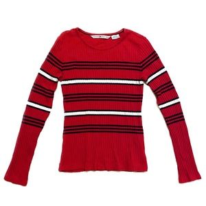 Tommy Hilfiger 100% Cotton Stripes Red Long Sleeves T-Shirt [Size M]